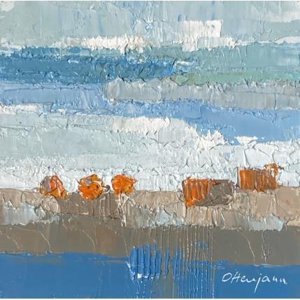 Peinture Le ciel lontain aux touches orangées par Ottenjann Andrea | Tableau Abstrait Bois, Huile Paysages