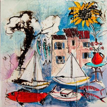 Peinture Tournesol par Colombo Cécile | Tableau Figuratif Acrylique, Aquarelle, Collage, Encre, Pastel Nature, Paysages