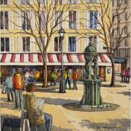 Peinture La café Bonaparte à Saint-Germain par Decoudun Jean charles | Tableau Figuratif Aquarelle Urbain