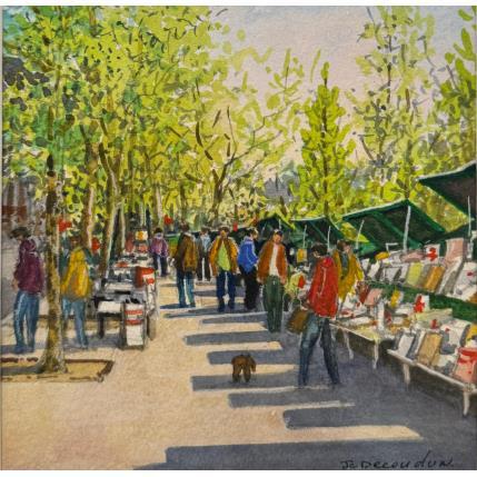 Peinture Le Quai des bouquinistes par Decoudun Jean charles | Tableau Figuratif Aquarelle Urbain