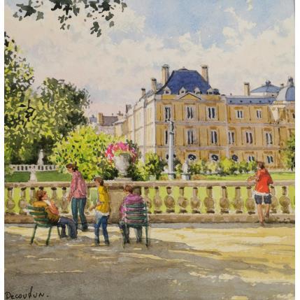 Peinture Paris Le Sénat Jardins du Luxembourg par Decoudun Jean charles | Tableau Figuratif Aquarelle Urbain