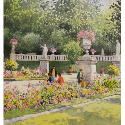 Peinture Paris Jardinières du Luxembourg par Decoudun Jean charles | Tableau Figuratif Aquarelle Urbain