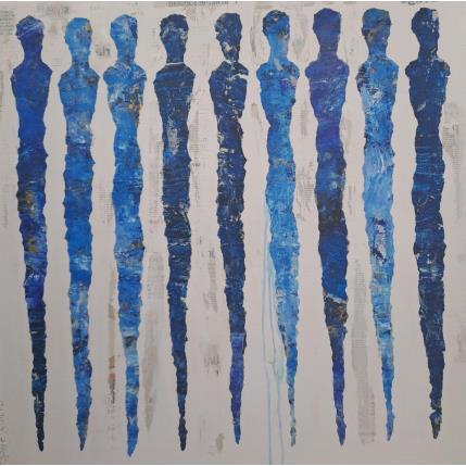 Peinture Fées Magiques Azurées par Rocco Sophie | Tableau Art Singulier Acrylique, Collage, Sable