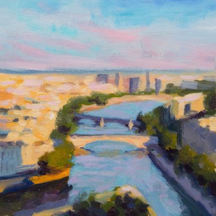 Peinture Vue de la Seine  par Eugène Romain | Tableau Figuratif Huile Paysages