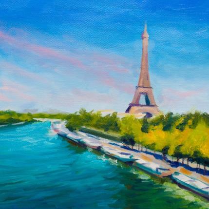 Peinture Seine et Tour Eiffel par Eugène Romain | Tableau Figuratif Huile Paysages