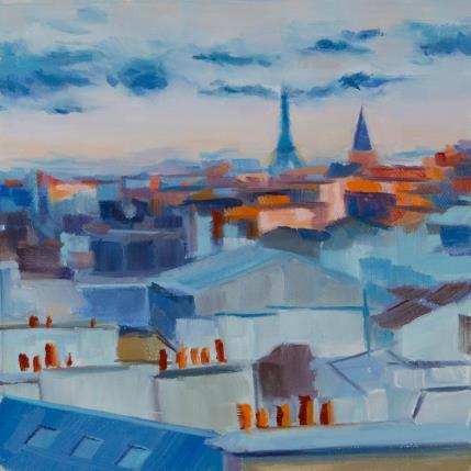 Peinture Toits de Paris pastel par Eugène Romain | Tableau Figuratif Huile Paysages