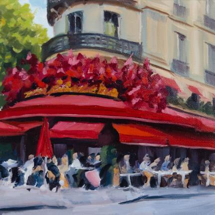 Peinture Un café a Paris  par Eugène Romain | Tableau Figuratif Huile Paysages