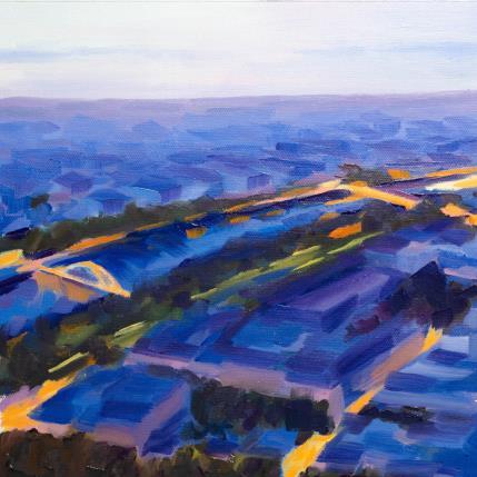 Peinture Paris nuit bleu par Eugène Romain | Tableau Figuratif Huile Paysages