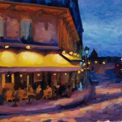 Peinture Café de nuit par Eugène Romain | Tableau Figuratif Huile Paysages