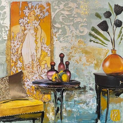 Peinture Les jours d été  par Romanelli Karine | Tableau Figuratif Acrylique, Collage, Feuille d'or, Papier, Pastel, Posca Portraits, Scènes de vie