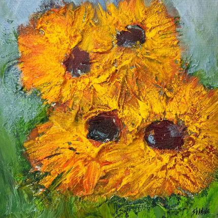 Peinture Macro Sunflowers par Shahine | Tableau Figuratif Huile