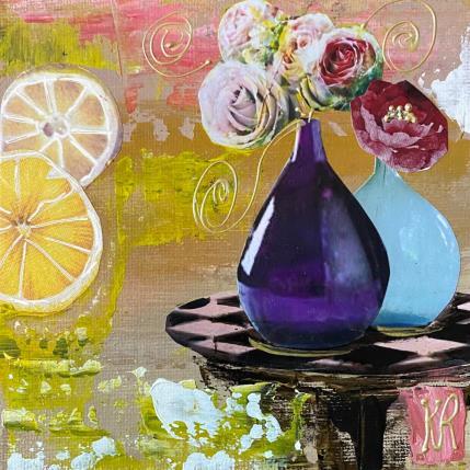 Painting Flower power by Romanelli Karine | Painting Figurative Acrylic, Gluing, Paper, Pastel, Posca Still-life