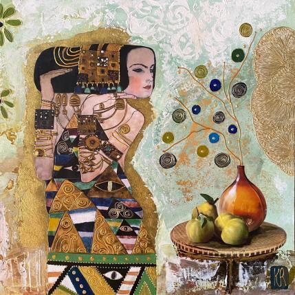 Painting Alissa by Romanelli Karine | Painting Figurative Acrylic, Gluing, Gold leaf, Paper, Pastel, Posca Life style