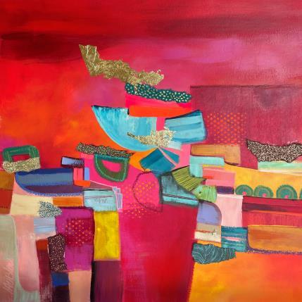 Peinture La fameuse vasque bleue par Lau Blou | Tableau Abstrait Acrylique, Collage, Feuille d'or, Papier, Pastel Paysages