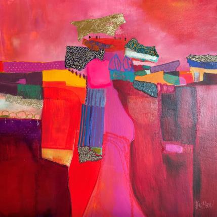 Peinture Les deux arbres bleus par Lau Blou | Tableau Abstrait Acrylique, Collage, Feuille d'or, Papier, Pastel Paysages