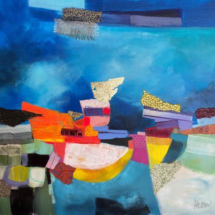 Peinture Ondes marines par Lau Blou | Tableau Abstrait Acrylique, Collage, Feuille d'or, Papier, Pastel Paysages