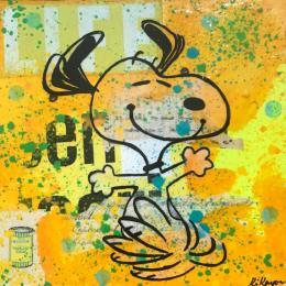 Painting Snoopy joyeux by Kikayou | Painting Pop-art Acrylic, Gluing, Graffiti Pop icons