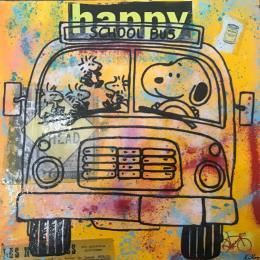 Peinture Snoopy school bus par Kikayou | Tableau Pop-art Acrylique, Collage, Graffiti Icones Pop