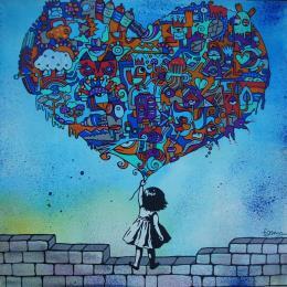 Peinture Libre d'aimer par Fanny | Tableau Pop-art Acrylique Enfant, Scènes de vie