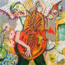 Painting Cellist under the sun by Garilli Nicole | Painting Figurative Acrylic Life style, Pop icons