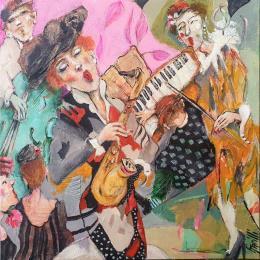 Peinture The little pianist’s groupies par Garilli Nicole | Tableau Figuratif Acrylique Scènes de vie