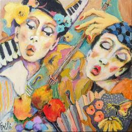 Painting A story of friendship in music by Garilli Nicole | Painting Figurative Acrylic Life style