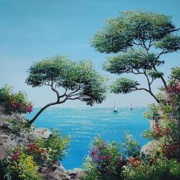 Peinture Fleurs dans les calanques par Blandin Magali | Tableau Figuratif Huile Paysages