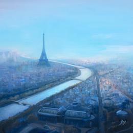 Painting Bleu Paris by Jung François | Painting Figurative Oil Urban