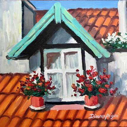 Peinture Charming Rooftop par Pigni Diana | Tableau Figuratif Huile Architecture, Paysages, Urbain