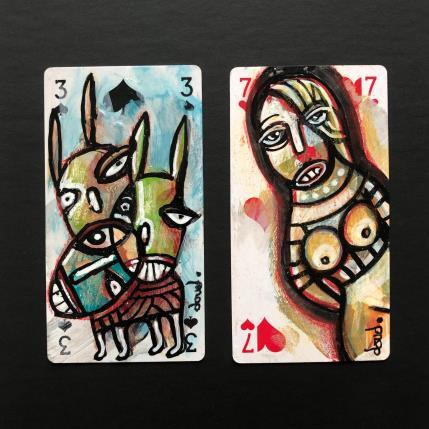 Peinture Trois lapins pour une dame seule par Doudoudidon | Tableau Art Singulier Acrylique Nu, Scènes de vie