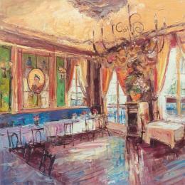 Pintura L'intérieur du restaurant parisien  por Dontu Grigore | Pintura Figurative Oil Urban
