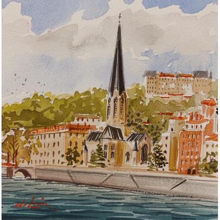 Peinture Pigeons dans le ciel par De León Lévi Marcelo | Tableau Figuratif Aquarelle Urbain