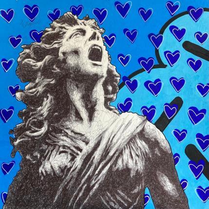 Peinture Femmes aux cœurs bleus par André Raphaël | Tableau Figuratif Acrylique Portraits, Urbain