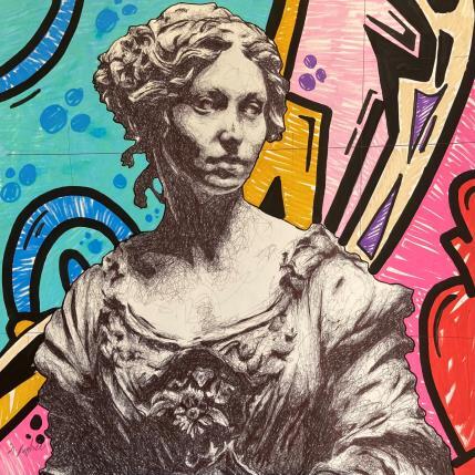 Peinture Femme aux Graffitis par André Raphaël | Tableau Figuratif Acrylique