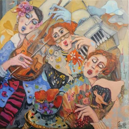 Peinture Envoûtant concert frugal  par Garilli Nicole | Tableau Figuratif Acrylique, Fusain Scènes de vie