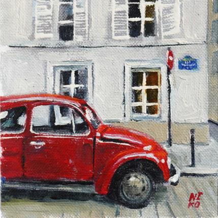 Peinture Paris 37 - Voiture rouge par Niko Marina  | Tableau Figuratif Huile Urbain