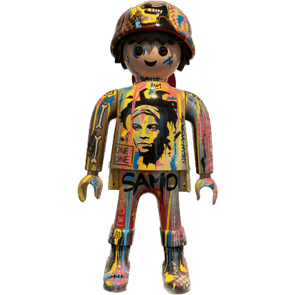 Sculpture Playmobil Urban Basquiat par Luna | Sculpture Pop-art Acrylique, Graffiti, Posca Icones Pop