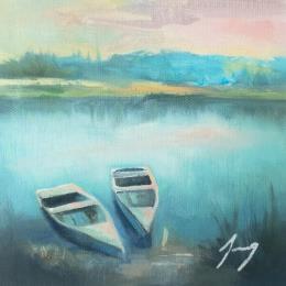 Painting Les deux barques by Jung François | Painting Figurative Oil Landscapes, Nature