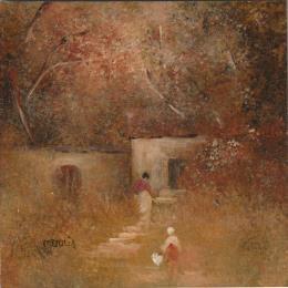 Gemälde Douceur et rousseur von Moulia Francis | Gemälde Impressionismus Öl, Pappe Alltagsszenen