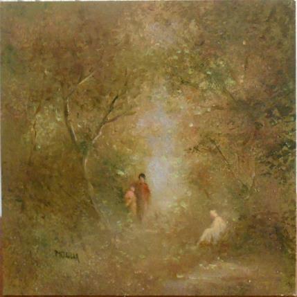 Peinture Rencontre par Moulia Francis | Tableau Impressionnisme Carton, Huile Scènes de vie