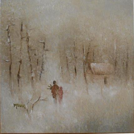 Peinture Pour chauffer bonhomme.... par Moulia Francis | Tableau Impressionnisme Carton, Huile Scènes de vie