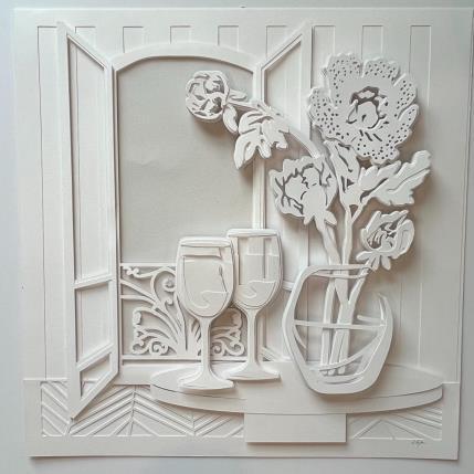 Peinture Wine and Roses in Paris par Ryder Susan | Tableau Figuratif Papier Minimaliste, Scènes de vie, Urbain