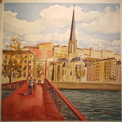 Peinture Passerelle du Palais de Justice  par De León Lévi Marcelo | Tableau Figuratif Aquarelle Urbain