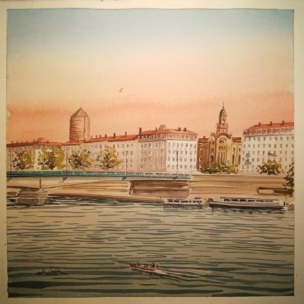 Peinture Pont Guillotière  par De León Lévi Marcelo | Tableau Figuratif Aquarelle Urbain