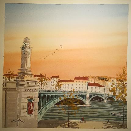 Peinture Tranquillité sur le quai  par De León Lévi Marcelo | Tableau Figuratif Aquarelle Urbain