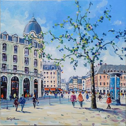 Peinture PRES DE LA PLACE DU THEATRE A LILLE par Euger | Tableau Figuratif Huile Scènes de vie, Société, Urbain