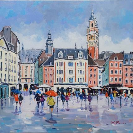 Peinture GRAND PLACE A LILLE par Euger | Tableau Figuratif Huile Scènes de vie, Société, Urbain