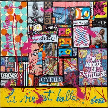Painting La vie est belle ! (never give up) by Costa Sophie | Painting Pop-art Acrylic, Gluing, Upcycling