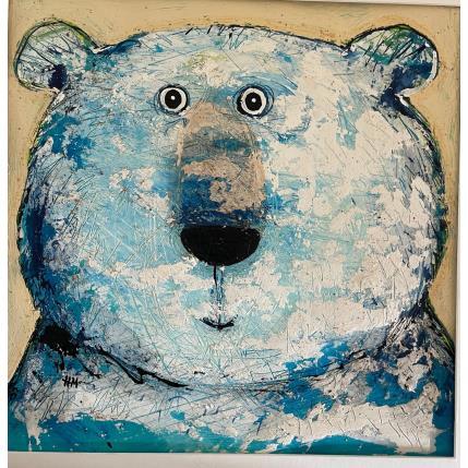 Peinture Blue Polar Bear par Maury Hervé | Tableau Art Singulier Encre, Posca, Sable Animaux
