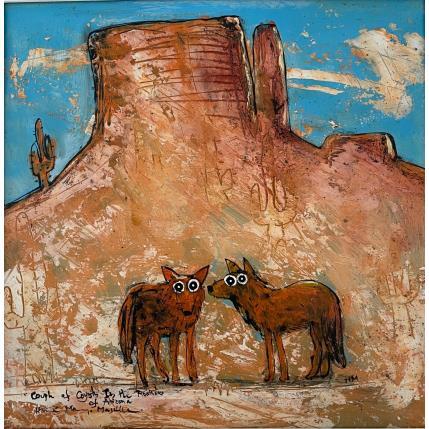 Peinture Coyote and Cactus par Maury Hervé | Tableau Art Singulier Encre, Posca, Sable Animaux